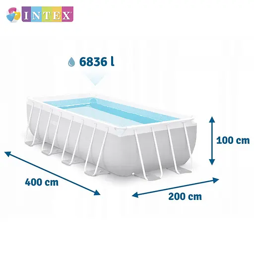 Басейн каркасний Intex 26788 NP прямокутний 400x200x100 см об'єм 6836 л фільтр-насос сходи - фото 3