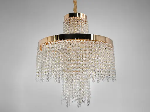 Кришталева люстра LED 376 золотиста з двома рівнями підвісок - фото 4