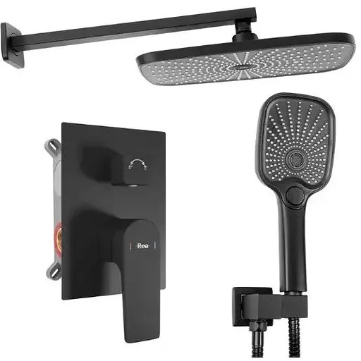 Душова система Rea Moby black + BOX прихованого монтажу REA-P2402, Чорний матовий - фото 1