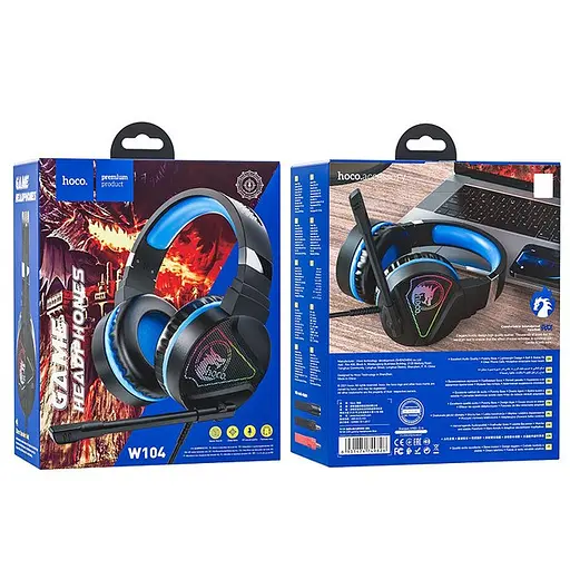 Геймерські навушники Hoco W104 Drift з мікрофоном LED підсвічуванням blue - фото 5