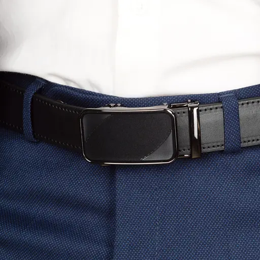 Ремень кожаный мужской черный на автомате SF-3418 (130 см) - фото 6