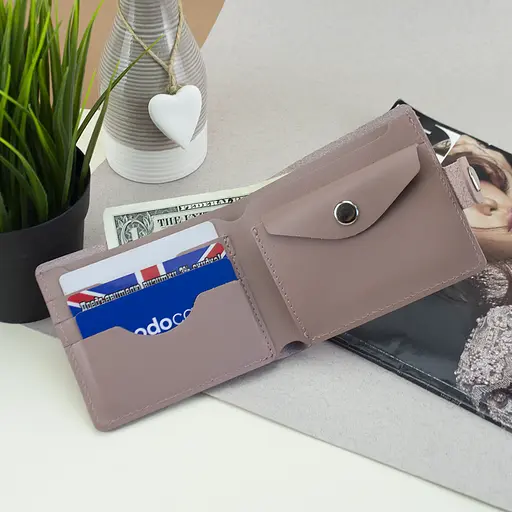 Кошелек женский маленький кожаный Handycover HC0042 нюдовый на кнопке - фото 8