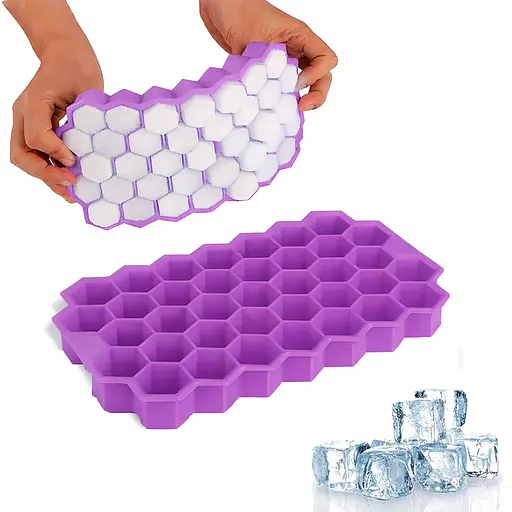Многоразовая силиконовая форма для приготовления льда с крышкой в виде сот Фиолетовый 88291 - фото 2