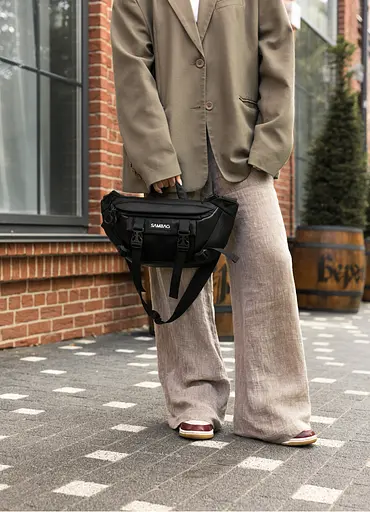 Большая женская поясная сумка бананка Sambag DynamicDart черная 38×21×7 см (80411701) - фото 3