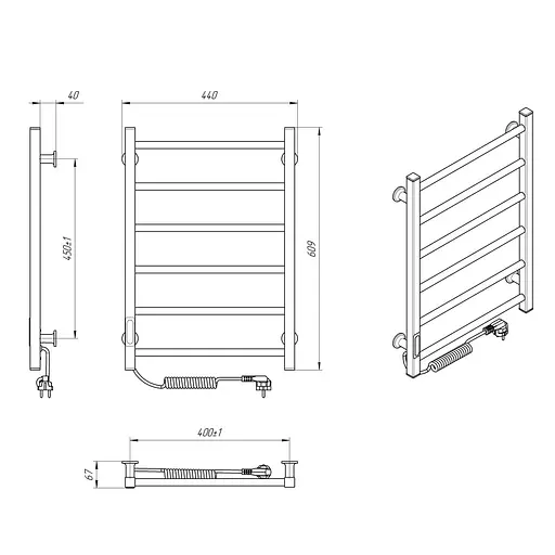 Електрична рушникосушарка Laris Зебра Альфа ЧФЧ6 400x600 Е ліва R3 73207626, Чорний матовий, Ліве, Електронний - фото 6