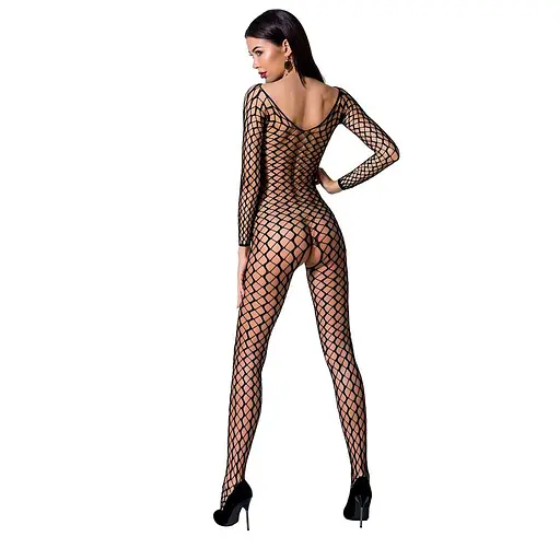 Бодистокинг Passion BS068 комбинезон крупная сетка длинный рукав S/M/L black - фото 4