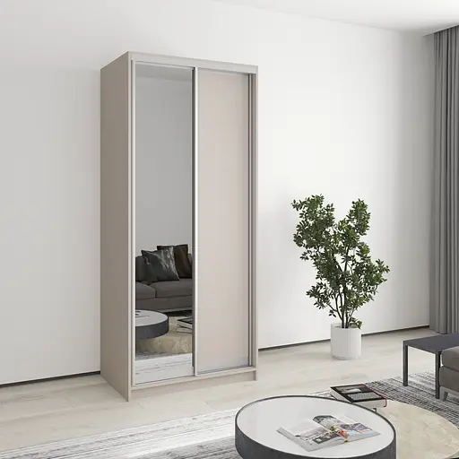 Шафа-купе дводверна MebelStar Стандарт AL ДСП/Дзеркало 90x45x210 см Кашемір (MBS-2377)