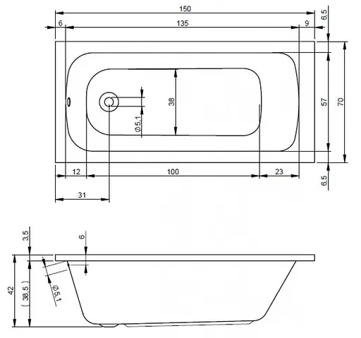 Ванна акрилова Rho Rma 150x70 BB2900500000000 Білий - фото 2