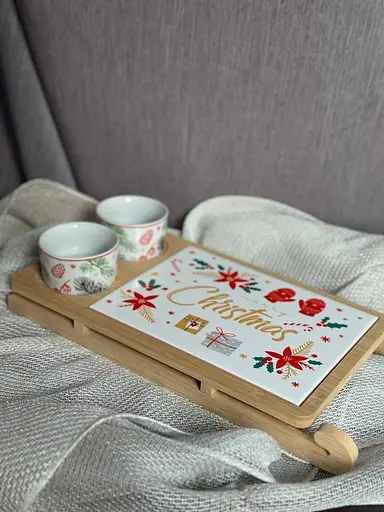 Набор пиал Elisey 6020-005 34x17x4 см на бамбуковой подставке сани с керамической досточкой - фото 7