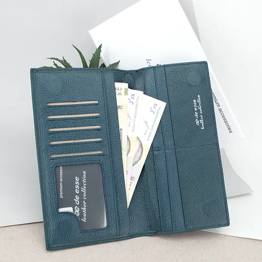 Гаманець жіночий шкіряний De Esse LC89259-F9975 вертикальний бірюзовий - фото 2