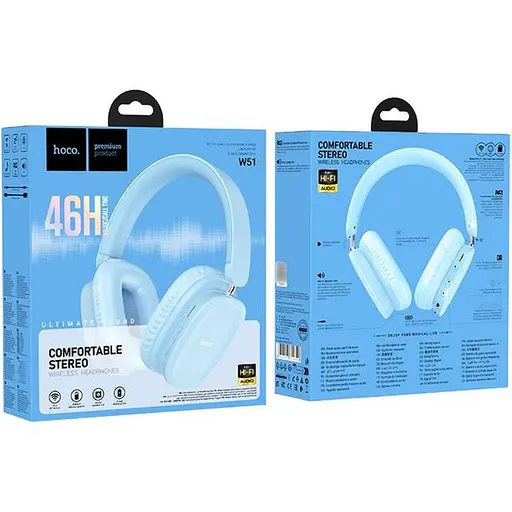 Бездротові навушники Hoco W51, накладні, BT5.3, AUX, TF, 400mAh, 46h, blue - фото 3