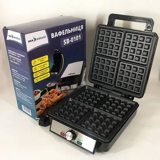 Електровафельниця SeaBreeze SB-0101 з антипригарним покриттям на 4 вафлі 1200 Вт Чорний - фото 4