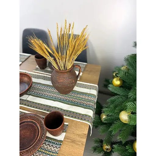 Комплект Різдвяний лляний з українським орнаментом Рандеву Ранер 140х30 см + серветки 30х40 см 3 шт.