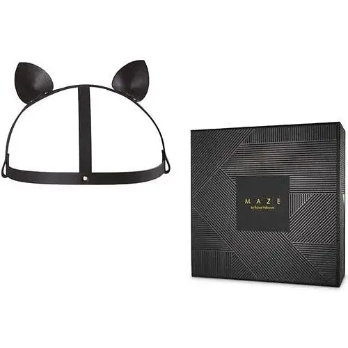 Маска кішечки Bijoux Indiscrets Maze - Cat Ears Headpiece Black, екошкіра - фото 2