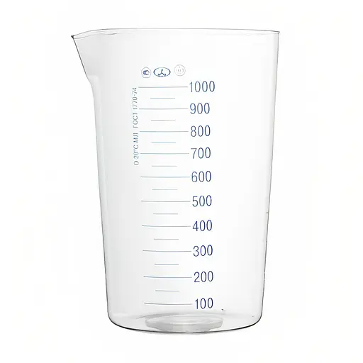 Мензурка (мерный стакан) 1000 мл (шкала 50 мл) из стекла ГОСТ 1770-74, Стеклоприбор 86166 - фото 1