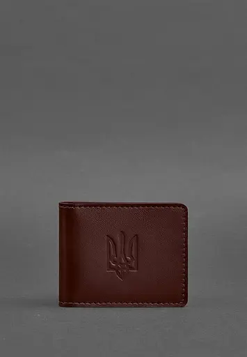 Кожаная обложка для удостоверения с гербом бордовая - фото 2