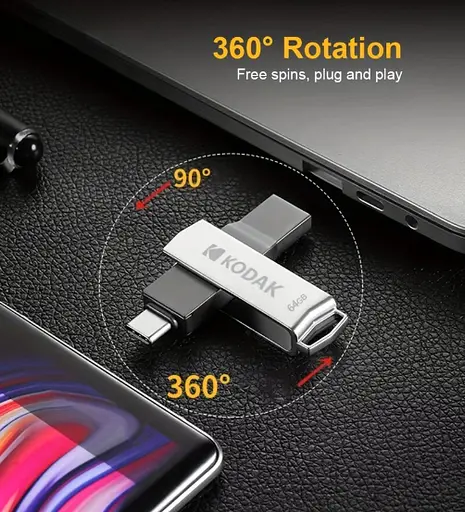 Флешка Kodak 256 ГБ с USB 3.2 и Type-C для быстрой передачи данных Серый - фото 5