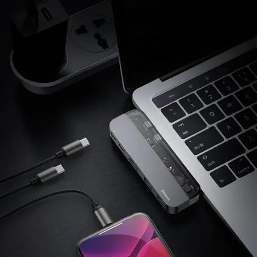 Адаптер Baseus Transparent Series Dual Type-C Multifunctional Hub Adapter CAHub-TS0G - фото 3