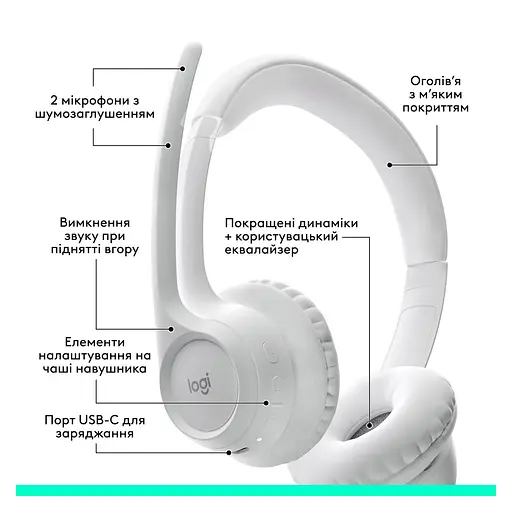Навушники Logitech гарнітура ігрова бездротова Zone 300 Wireless Headset BT біла - фото 5
