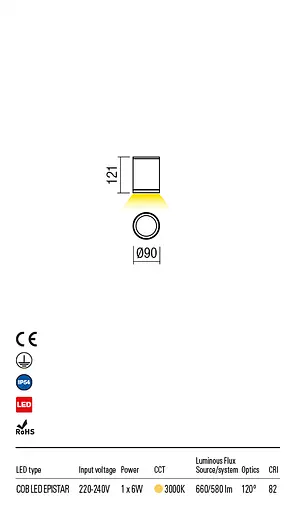 Стельовий світильник ETA PL LED COB 6W IP54 DB 3000K(5.1.2) Redo 9063 - фото 3