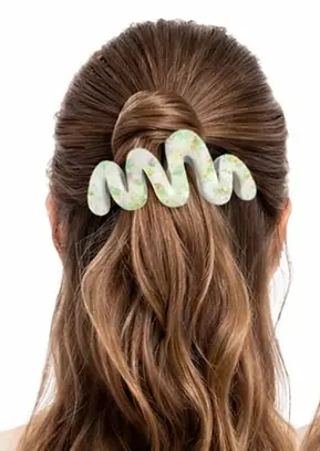 Заколка-крабик для волос волнистая 11 см с мелкими блестящими стразами, металлический зажим, салатовый - фото 2