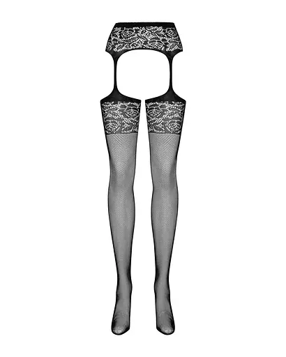 Сетчатые чулки-стокинги с имитацией гартеров Obsessive Garter stockings S500 черные с доступ S/M/L - фото 4