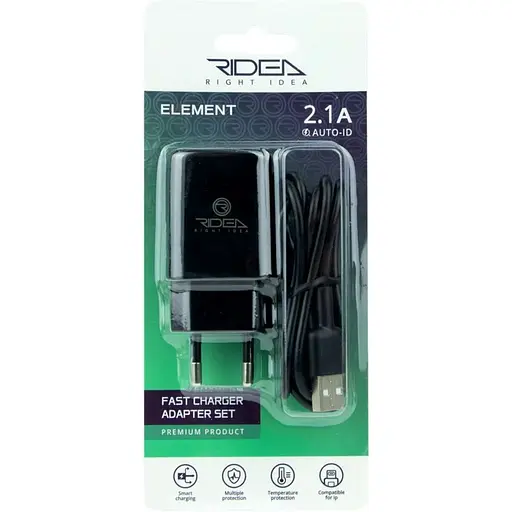 Мережевий зарядний пристрій Ridea RW-11311 Element Fast Charging USB - Lightning 2.1 A Black - фото 2