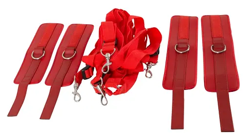 Бондажний набір Bad Kitty Naughty Toys Bed Restraints 5 шт. червоний - фото 5
