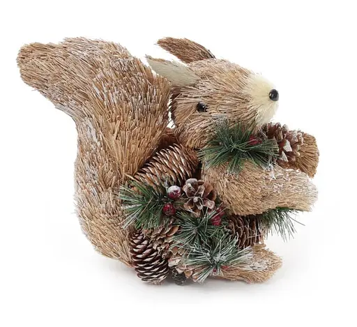 Новогодняя декоративная фигура Белка из натуральных материалов 25см Коричневый - фото 1