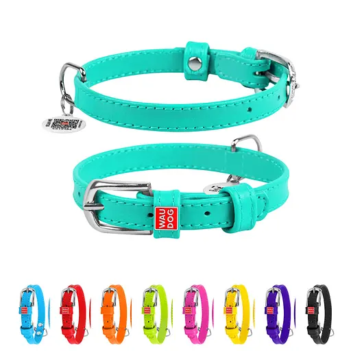 Ошейник для собак кожаный Waudog Glamour с QR-паспортом без украшений S Ш 15 мм Д 27-36 см ментоловый - фото 2