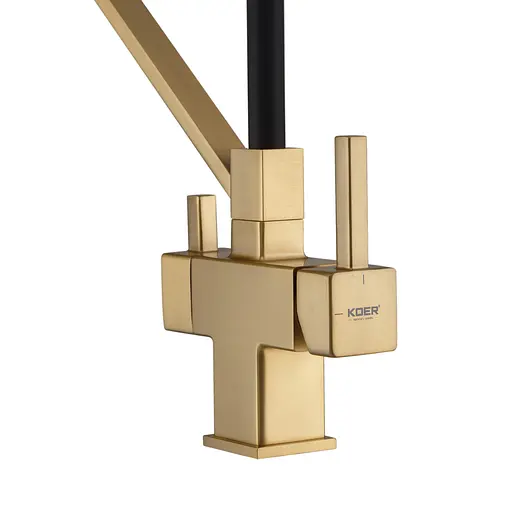 Смеситель для кухни на две воды с гибким изливом Koer KB-72036-12 KR5814, Золотой - фото 2
