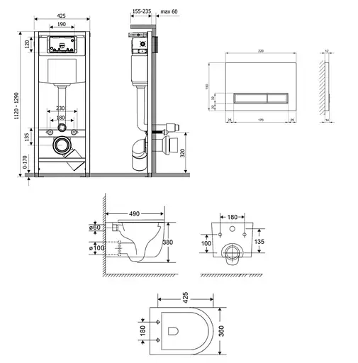 Набір Q-tap Nest 4 в 1 підвісний унітаз Taurus Ultra Quiet 490x360x380 + комплект інсталяції QT2433084EUQMB46181 - фото 2