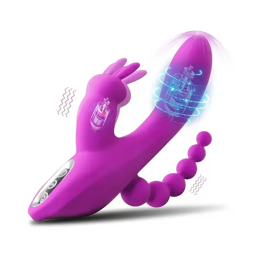 Вагинально-анальный вибратор Super Rabbit с 12 режимами вибрации для женщин 20 см фуксия - фото 2