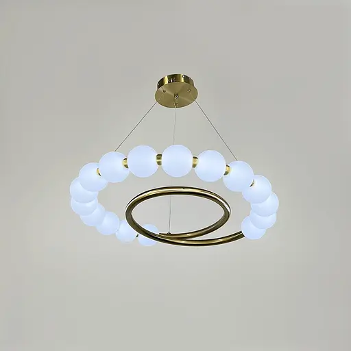 Подвесная латунная люстра с белыми шариками Ø 60 см | Ст. F 603-600 AB | Line F - фото 5