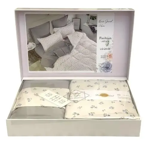 Постельное белье сатин Laura-Grand 17 евро комплект с 4 наволочками Зеленый с узорами - фото 2