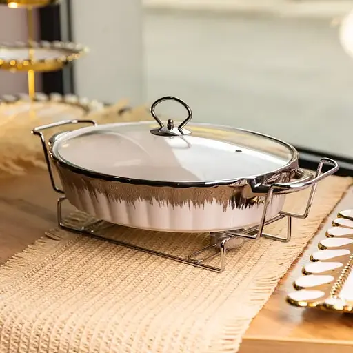 Мармитница фарфоровая Yiwu 2 л на подставке с подогревом 41х25х15 см мармит на подставке для первых блюд MH739-L - фото 2