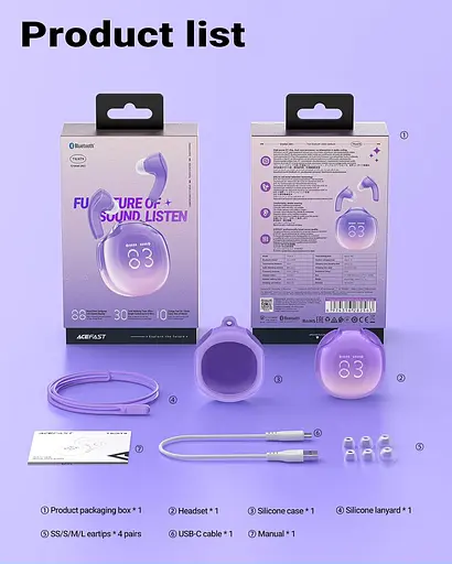 Навушники TWS Acefast T9 grape purple - фото 3