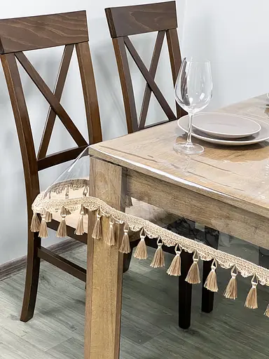 Скатерть силиконовая с бежевой бахромой 280х130 см - фото 10