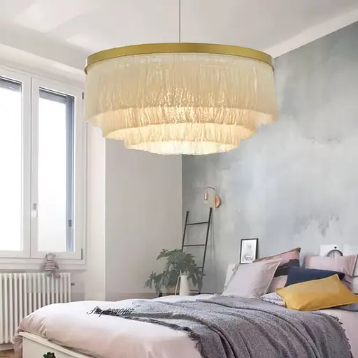 Подвесная 3-х ярусная люстра в латунном корпусе Ø 80 см | Line F | Ст. MJ294-800 AB+WT - фото 1