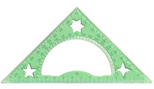 Трикутник, 15 см, 45°/90°/45°, з транспортиром, прозорий пластик, 5 шт. в упаковці