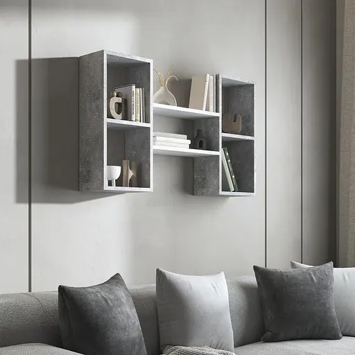 Навесная полка Vays M-11 Бетон-Белый с нишами для книг и декора ЛДСП 100x18x60 см для гостиной спальни кабинета