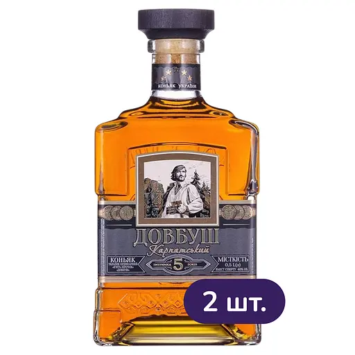 Коньяк України Довбуш Карпатський 5 зірок 40% 1 л (2 шт. х 0.5 л) - фото 1