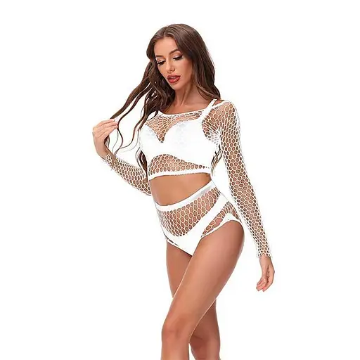 Комплект еротичний сітчастий топ та трусики S/M Білий K0545-3 - фото 3