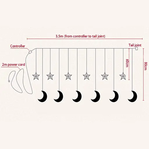 Новорічна світлодіодна гірлянда шторка дощ "Місяць і Зірки" YS-84009 138 LED 2.5 метра (теплий білий), Yu Xin 82706 - фото 2