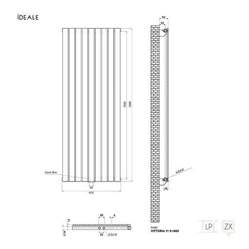 Радіатор дизайнерський Ideale Vittoria 11 9/1600/612 антрацит, Антрацит - фото 3