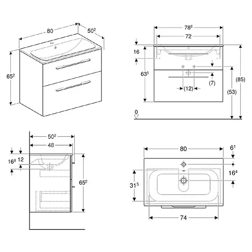 Тумба з умивальником Geberit Selnova Square 60 см 501.240.00.1 Білий - фото 2