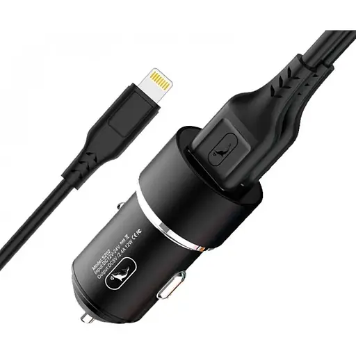 Автомобільний зарядний пристрій Sky Dolphin SZ02L AluMinium (2USB, 2.4A) Black (AZP-000071) + кабель Lightning - фото 2