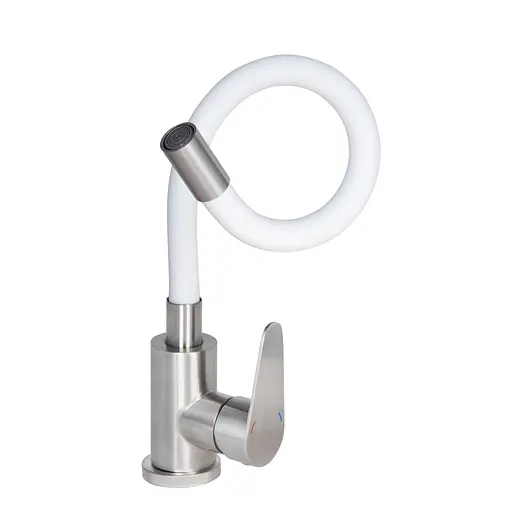 Смеситель для кухни Lidz Vida 04R-WFS U-образный гибкий White (k35) Белый - фото 3