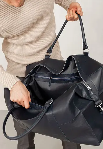 Кожаная дорожная сумка темно-синяя - фото 10