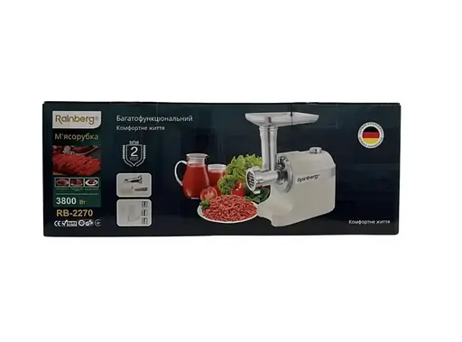 Электрическая мясорубка Rainberg RB-2270 с реверсом мясорубка 3 в 1 соковыжималка овощерезка 3800 Вт Белый - фото 7